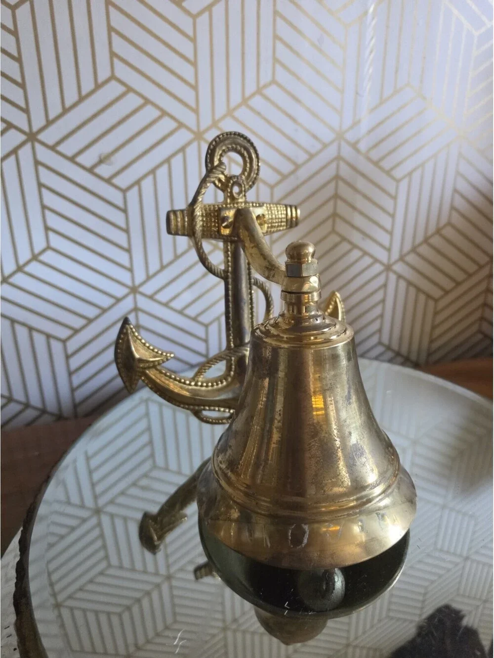 Vintage Brass Anchor Bell Ship Style Wall Mountable Nautical Decor